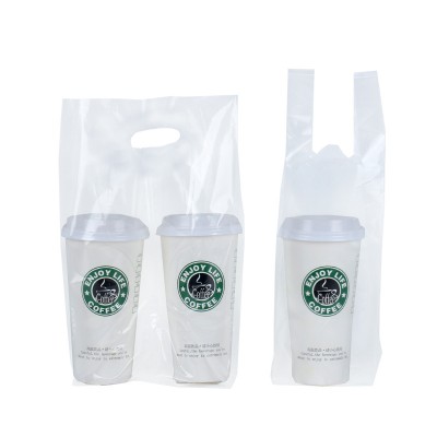 Customized Single And Double Cup Disposable Milk Tea Packaging Bag Takeaway Beverage Thickened Portable Plastic Bag