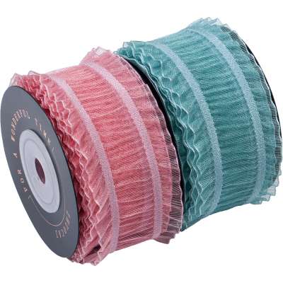 Korean Version Of Fresh Ribbed Folds Satin Flower Gift Wrapping Ribbon Floral Hair Accessories Satin Ribbon New Skirt Gauze Ribb