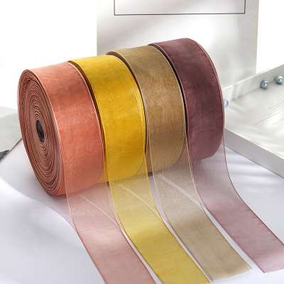 4cm Thick Edged Yarn Ribbon Big Roll Flower Cake Shop Ribbons Baking Tied Gift Box Bowknot Decoration Ribbon